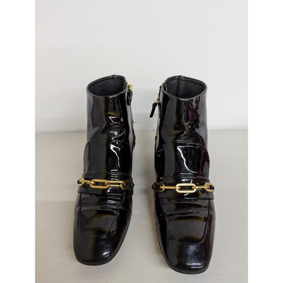 Burberry Chettle Black Patent Leather Link Detail Ankle Bootie Shoe Size Eur 39 - Picture 2 of 9